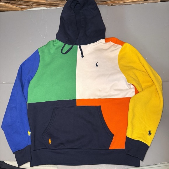 Polo Ralph Lauren Other - Polo Ralph Lauren Sweater Mens L Large Colorblock Hoodie Sweatshirt Flaws Stains